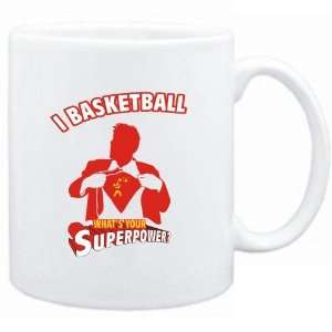  Mug White  I Basketball. Whats your superpower?  Sports 