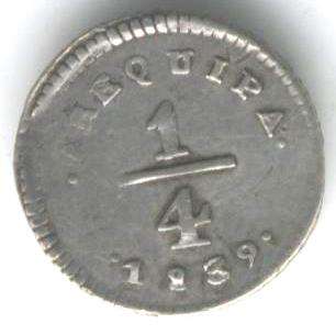PERU AREQUIPA COIN 1/4 REAL 1839 KM 143.2 XF   