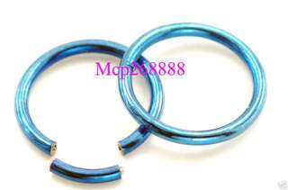 Pair 14g 1/2 Diameter BLUE Titanium Segment Ring Tragus, Belly, Lip 