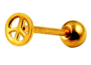 14G PEACE logo GOLD ANODIZED STEEL TONGUE RING BARBEL  