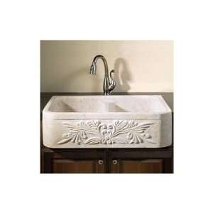 Farmhouse Kitchen Sink with Floral Motif Stone Color White Sands 