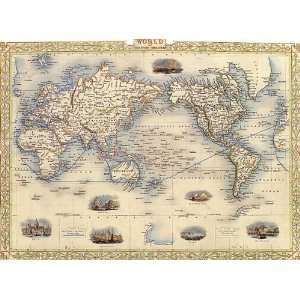  1800S WORLD MERCATORS PROJECTION MAP LARGE VINTAGE 
