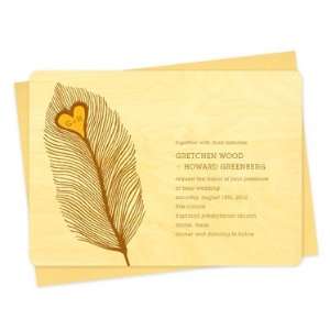  Heart Feather Invitation   Real Wood Wedding Stationery 
