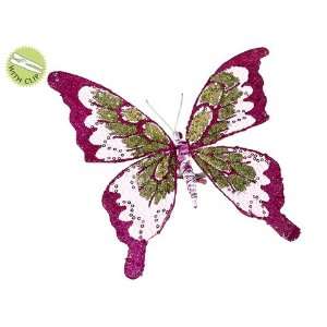  8wx9l Glittered Butterfly W/Clip Fuchsia Green (Pack of 