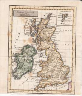 Ireland Great Britain England 1809 Map Hand Colored  
