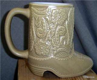 Hand Tooled Leather Ceramic Boot Mug Unusual 5 Heavy  