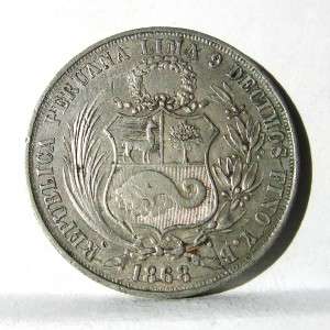 PERU large 1868 (Lima) silver 1 Sol/Un Sol; toned XF $$ REDUCED 
