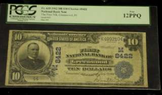 10 1902 DATE BACK, FIRST NB OF GREENWOOD, INDIANA  PCGS F12PPQ  (CH 