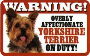 Overly Affectionate Yorkshire Terrier on Duty Sign New  