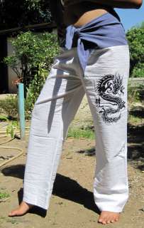 Indian Tie Style Yoga Pants Fire Dragon Art White sz M  