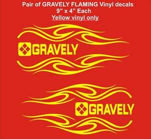 Pair of GRAVELY FLAMING Tractor vinyl decals    yellow  