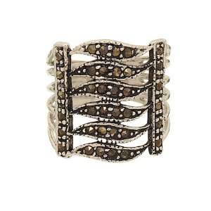   Openwork Band Ring with Genuine Marcasite in Rhodium Size 10 Jewelry