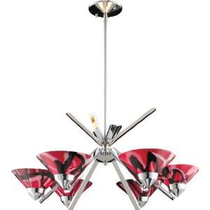  6 Light Chandelier In Polished Chrome And Mars Glass