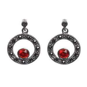   Garnet CZ + Marcasite Open Circle Earrings SkyeSterling Jewelry