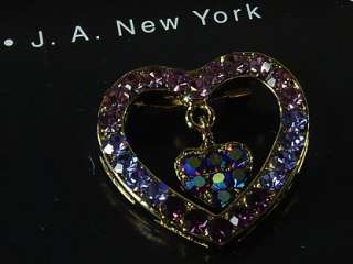 Quality Austrian crystal Brooch pin clip purple heart  