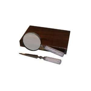   Glass and Letter Opener with Bone Handle in Wood Box