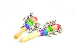   Rainbow Baby Pram Crib Toy Activity Wooden Bell Rattles Shakers 20CM