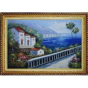  Mediterranean Coastal Landscape Oil Painting, with Linen 