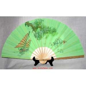 Vietnamese Silk Hand Fans   10 x 17 HaLong Green   QB40  