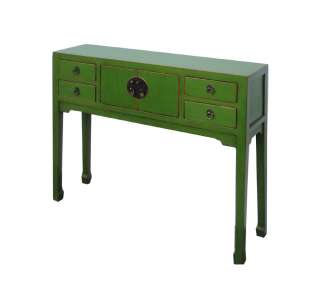 Green Lacquer Moon Face Narrow Console Altar Table WK2128  