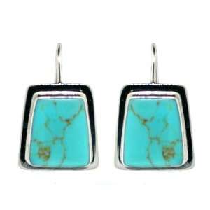   Sterling Silver Turquoise Inlay Irregular Shape Drop Earrings Jewelry