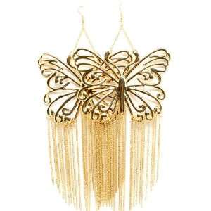 Basketball Wives Goldtone Super Long Butterfly Dangle Tassle Earrings