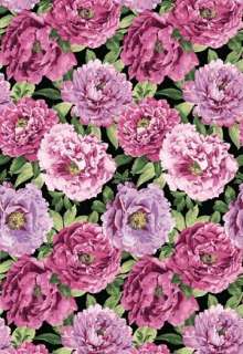   Beautiful Blossoms Mauve Black Pink Floral Rose Quilt Fabric 2688 99