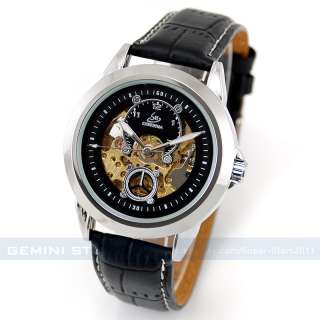 Men Automatic Skeleton Mechanical Watch Metal/Leather  