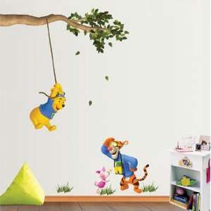 Winnie the Pooh and Tiger Playing Swing   Nursery Removable Vinyl Wall 