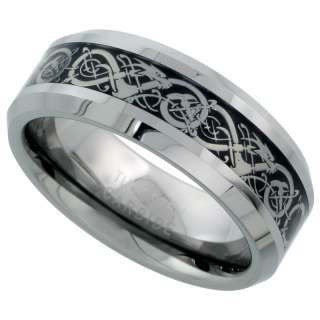 Tungsten 8 mm (5/16 in.) Comfort Fit Flat Wedding Band Ring w/ Celtic 