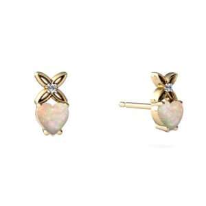  14K Yellow Gold Heart Genuine Opal Earrings Jewelry