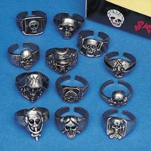   Lot of 12 Metal Skull Rings Kids Pirate Party Favors