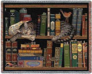 Charles Wysocki Max in the Stacks Book Cat Throw Afghan  