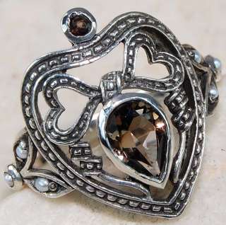 2ct Smoky Topaz Bow & Heart 925 Sterling Silver Victorian Style Ring 