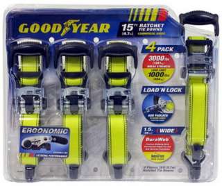   Goodyear Heavy Duty Set of 4 Snap On 1 1/2 Ratchet Tie Down Straps