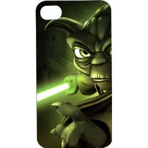 Black Hard Plastic Case Custom Designed Cartoon Yoda with Light Saber 