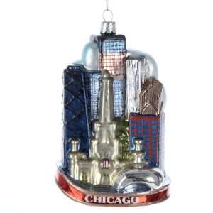 New   Pack of 6 City of Chicago Skyline Glass Christmas Ornaments 5 