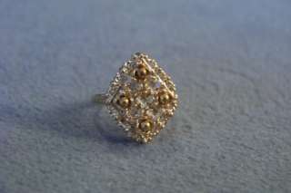 WOW ANTIQUE SILVER GOLD FANCY FILIGREE MARQUISE RING 7  