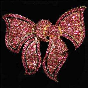 Huge 3.86 Bowknot Bow Brooch Pin Pink Swarovski Crystal  