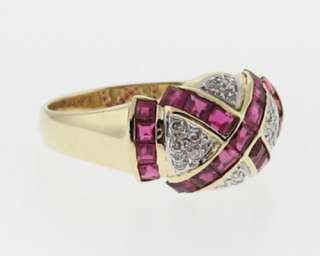 Estate Fancy Natural Ruby Diamonds Band Solid 14k Gold Ring FREE 