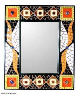 RETRO FLAME Handmade Mosaic Wall MIRROR India Folk Art Mirrors 
