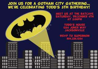   Gotham City Dark Knight .Birthday Party INVITATION . U PRINT  