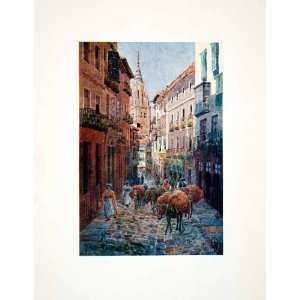 1906 Color Print Wigram Calle Comercio Toledo Spain Cathedral Saint 