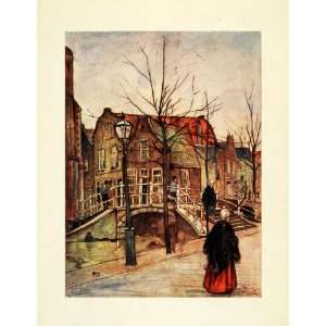 1904 Print Nico Jungmann Art Vrouwjuttenland Delft Holland Cityscape 