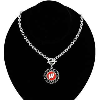Wisconsin Badgers Round Heart Art Nouveau Style Toggle Necklace  