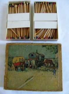 ViINTAGE MATCH BOX WITH OLD WOOD MATCHES  