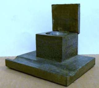 Inkwell Wood Hammered Metal Finish Covered Box Polished Stone Finial 
