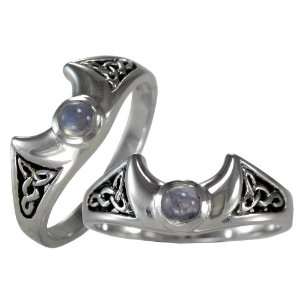  Crescent Moon Goddess Moonstone Celtic Knot Triquetra Ring 