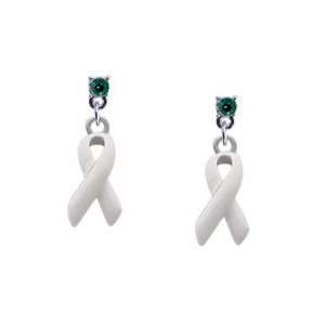   White Ribbon Emerald Swarovski Post Charm Earrings [Jewelry] Jewelry