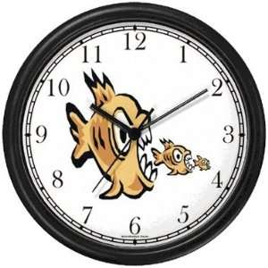 , Fish eating Fish Animal Wall Clock by WatchBuddy Timepieces (White 